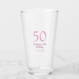 PINK PASTEL 50 birthday anniversary add name date Glass