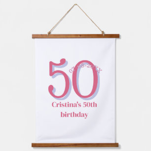 PINK PASTEL 50 birthday anniversary add name date Hanging Tapestry