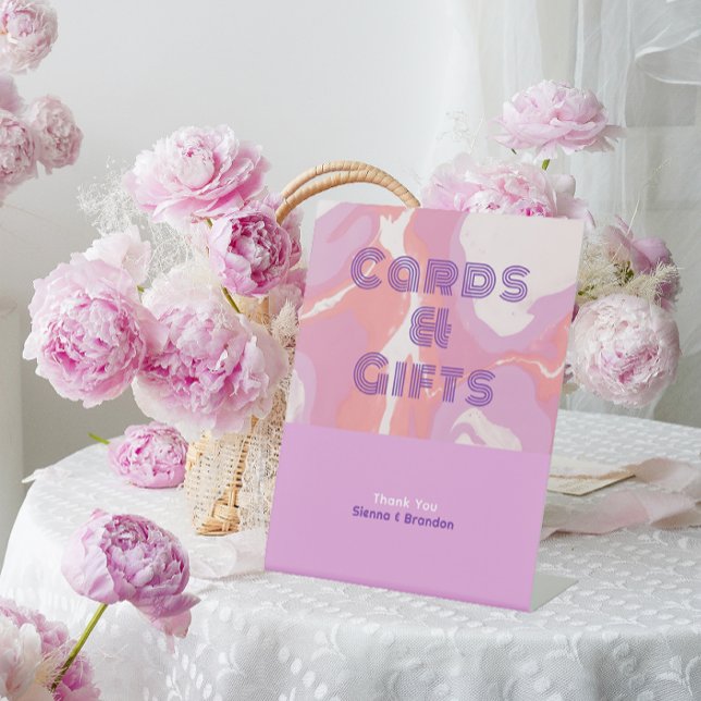 Pink Pastel Abstract Art Wedding Cards & Gifts Pedestal Sign (Creator Uploaded)
