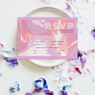 Pink Pastel Abstract Art Wedding RSVP Card