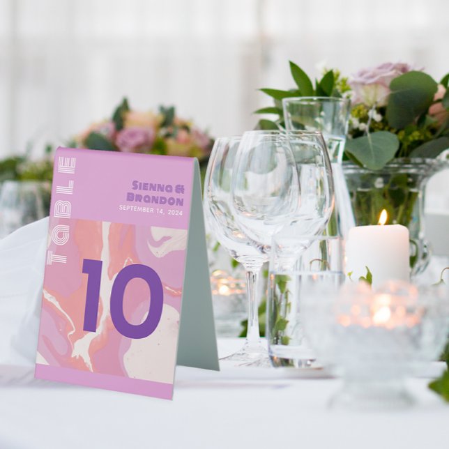 Pink Pastel Abstract Art Wedding Table Tent Sign (Creator Uploaded)