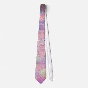 Pink Pastel Abstract Lines Blue Ink Splatter Tie