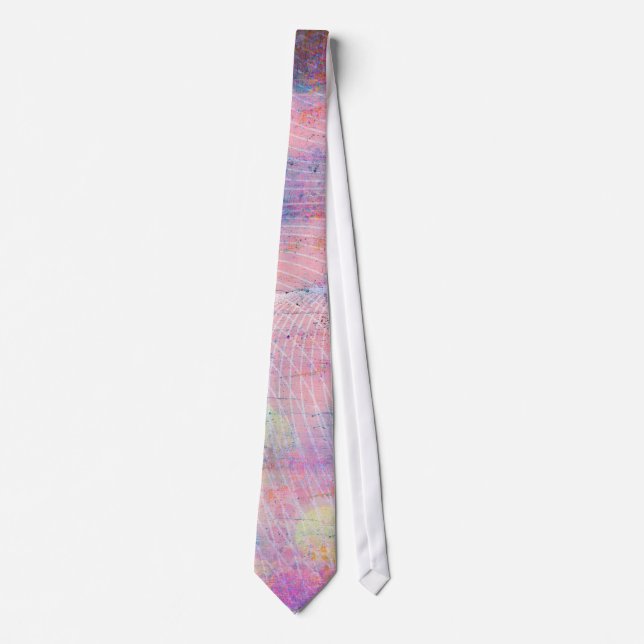 Pink Pastel Abstract Lines Blue Ink Splatter Tie (Front)