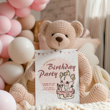 Pink Pastel Baby Dragon Birthday Invitation
