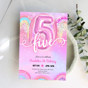 Pink Pastel Balloon 5th Birthday Invitation