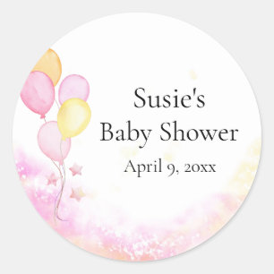 Pink Pastel Balloon Baby Shower Favour Sticker