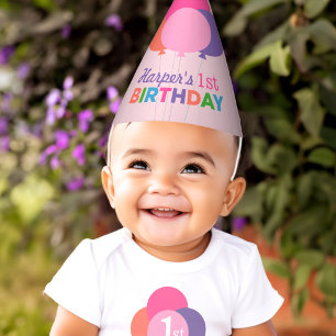 Pink Pastel Balloons Girls Birthday Party Hat