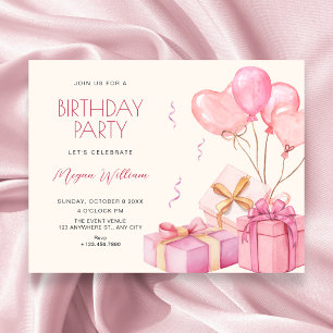 Pink pastel birthday party invitation