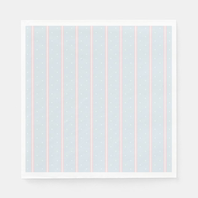 Pink, Pastel Blue, White Dots and Stripes Napkin (Front)