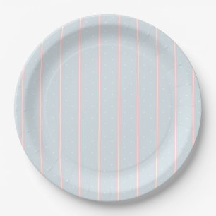 Pink, Pastel Blue, White Dots and Stripes Napkin Paper Plate