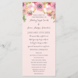 Pink Pastel Blush Floral Wedding Program