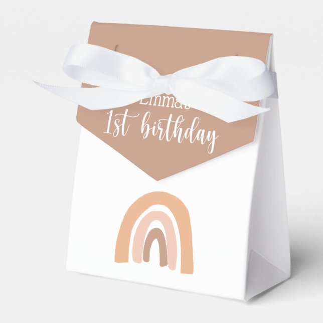  Pink Pastel Boho Rainbow 1st Birthday Favour Box (Front Side)