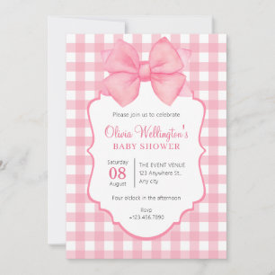 pink pastel bow baby shower invitation
