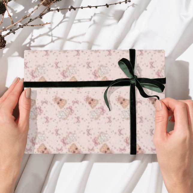 Pink Pastel Bow Gingerbread Christmas Tree Wrapping Paper (Creator Uploaded)