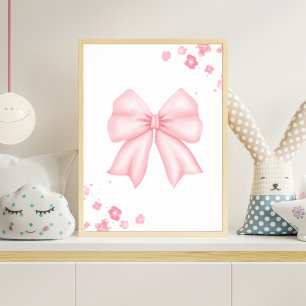 Pink Pastel Bow Nursery Wall Art Girly Baby Room