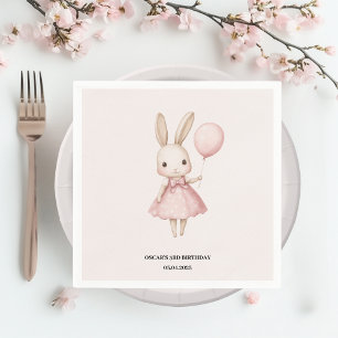 Pink Pastel Bunny Easter Kids Birthday Napkin
