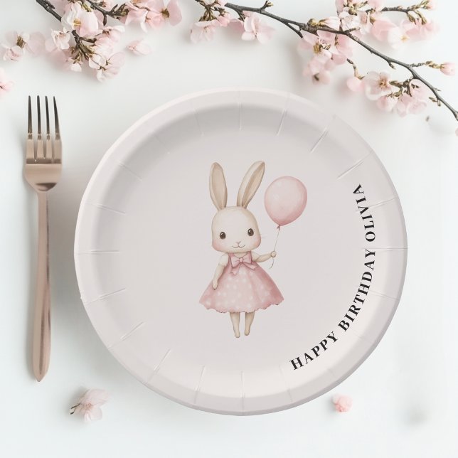 Pink Pastel Bunny Easter Kids Birthday  Paper Plate (Creator Uploaded)