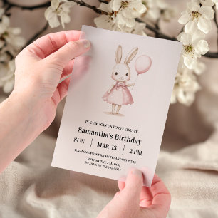 Pink Pastel Bunny Easter Kids Birthday Vellum Invitations