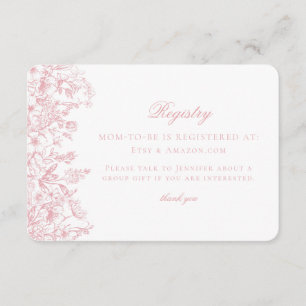 Pink Pastel Chinoiserie Floral Baby Registry Card