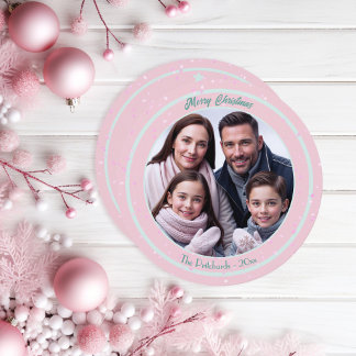 Pink Pastel Christmas Family Flat Holiday Card