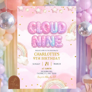 Pink Pastel Cloud Nine Birthday Invitation
