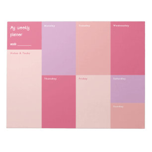 Pink Pastel colour block Custom Weekly Planner Notepad