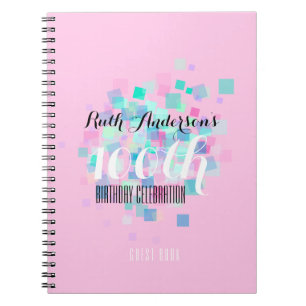 Pink Pastel Colours 100th Birthday Party GuestBook Notebook