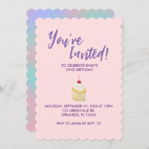 Pink Pastel Cupcake Birthday Invitation