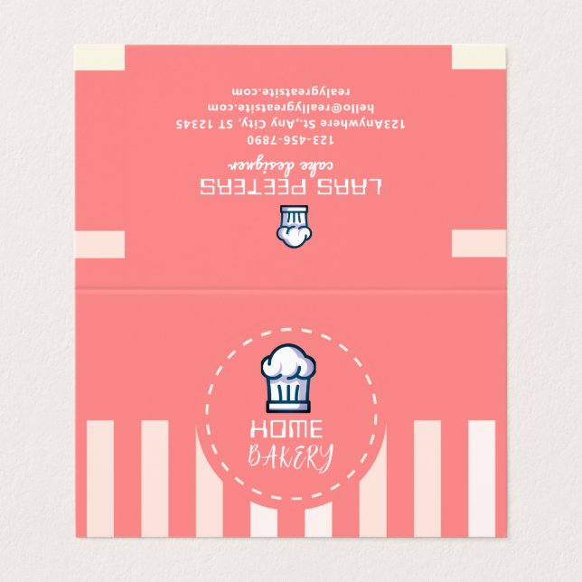 Pink Pastel Cute Simple Home Bakery Logo Business Card (Outside Unfolded)