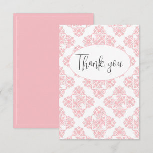 Pink Pastel Damask Pattern Flat Thank You Card