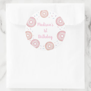 Pink Pastel Donut Birthday Classic Round Sticker