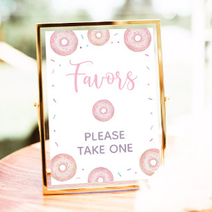 Pink Pastel Donut Birthday Favors Sign