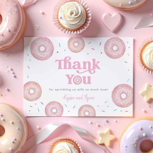 Pink Pastel Doughnut Baby Sprinkle Thank You Card (Creator Uploaded)