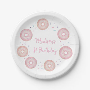Pink Pastel Doughnut Birthday Paper Plate