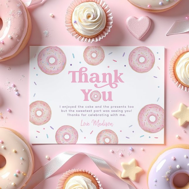 Pink Pastel Doughnut Sprinkle Birthday Thank You Card (Creator Uploaded)
