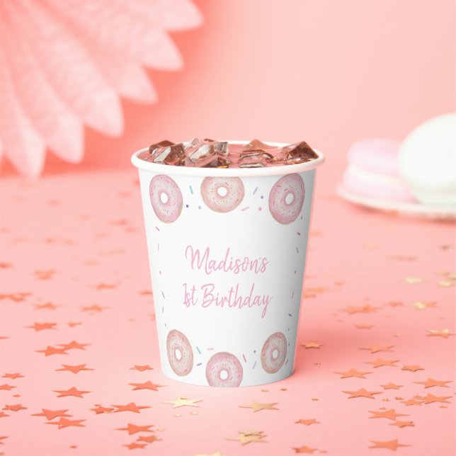 Pink Pastel Doughnut Sweet One Birthday Paper Cups (Insitu)