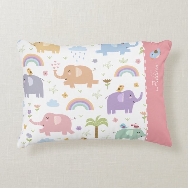 Pink Pastel Elephant Pattern for Little Girl Accen Decorative Cushion (Front)