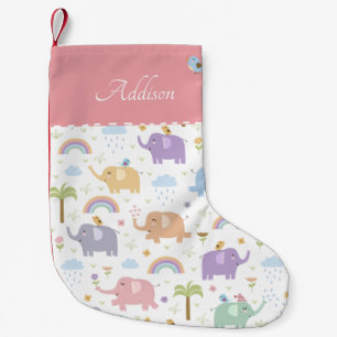 Pink Pastel Elephant Pattern for Little Girl Small Christmas Stocking
