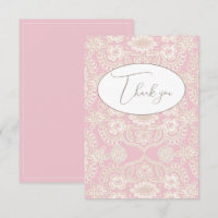 Pink Pastel Faux Lace Flat Thank You Card