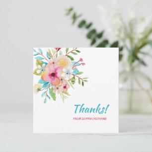 Pink Pastel Floral Personalised Note Thank You Card