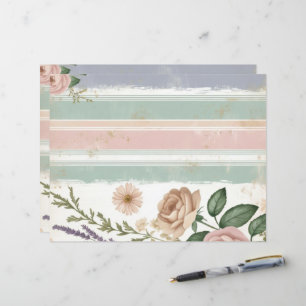 Pink Pastel Floral Striped Scrapbook Paper Crafts