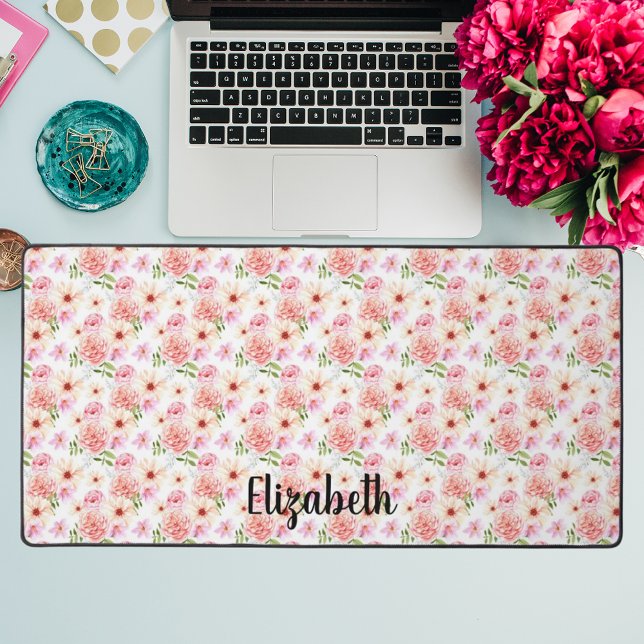 Pink pastel flower name script desk mat (Creator Uploaded)