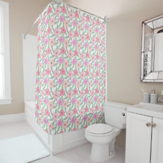 Pink pastel flowers print shower curtain