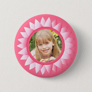 Pink pastel frame with flower template 6 cm round badge