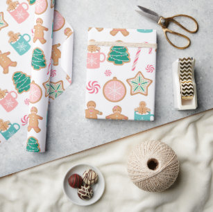 Pink Pastel Gingerbread Cookie Wrapping Paper