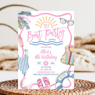Pink pastel girl boat party birthday invitation