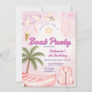Pink Pastel Girl Boat Party Summer Birthday Themed Invitation