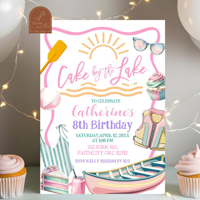 Pink pastel girl Lake party birthday invitation (Creator Uploaded)