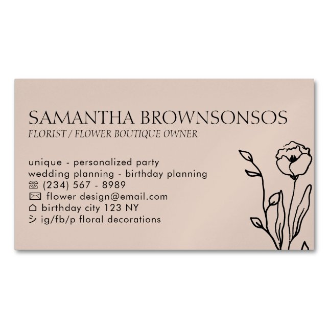 Pink Pastel Girly Flower Florist Floral Magnetic Business Card (Front)