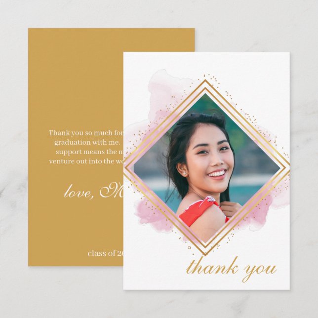 Pink Pastel & Gold Diamond Graduation Thank You In Invitation (Front/Back)